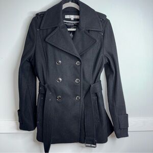 Kenneth Cole New York Black Trench Coat Wool Blend